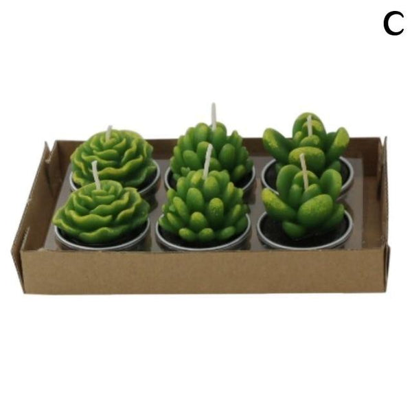 6Pcs/Set Artificial Cactus Succulent Plant Green Mini Dcor Candles