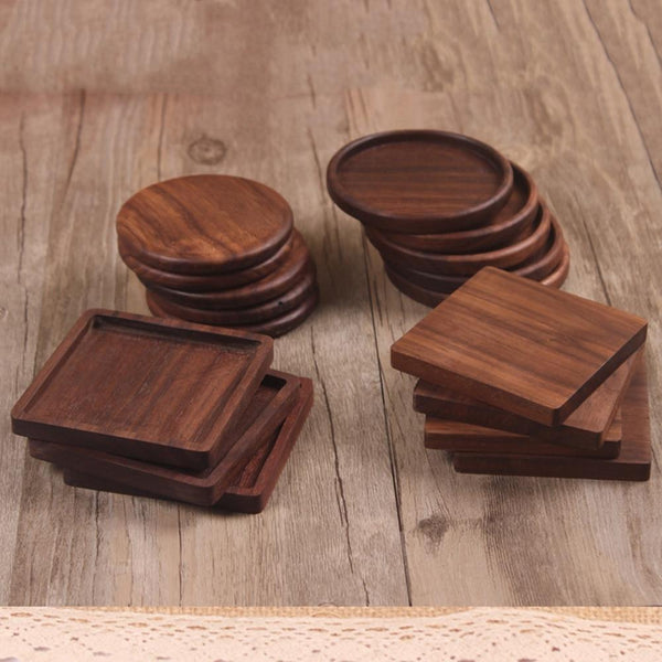 Set Of 2 Eco Friendly Beech Wood Round Square Flat Rim Coasters