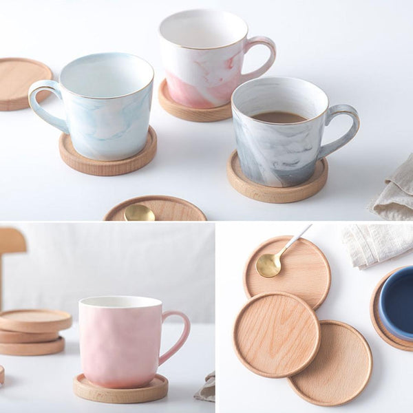 Set Of 2 Eco Friendly Beech Wood Round Square Flat Rim Coasters