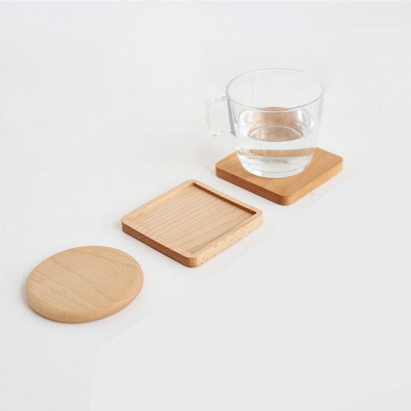 Set Of 2 Eco Friendly Beech Wood Round Square Flat Rim Coasters