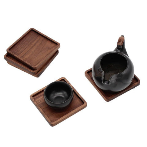 Set Of 2 Eco Friendly Beech Wood Round Square Flat Rim Coasters