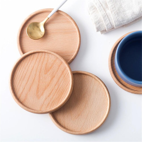 Set Of 2 Eco Friendly Beech Wood Round Square Flat Rim Coasters