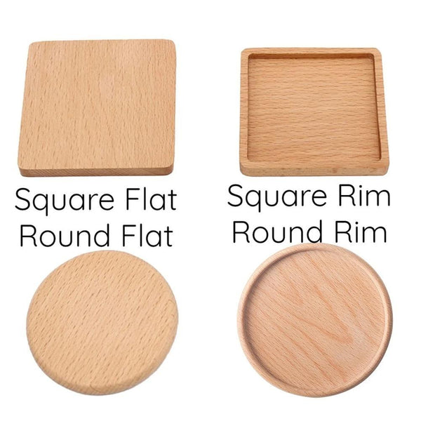 Set Of 2 Eco-Friendly Beech Wood Coasters Round Square Flat Rim