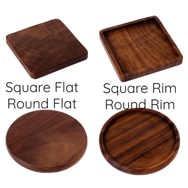 Set Of 2 Eco-Friendly Beech Wood Coasters Round Square Flat Rim