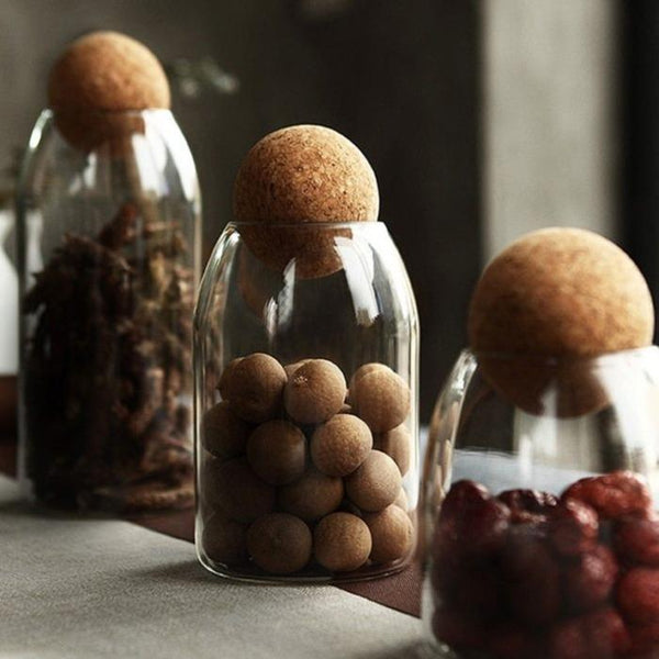 Glass Storage Containers With Round Cork Lid Natural Rustic Decor Canisters & Jars