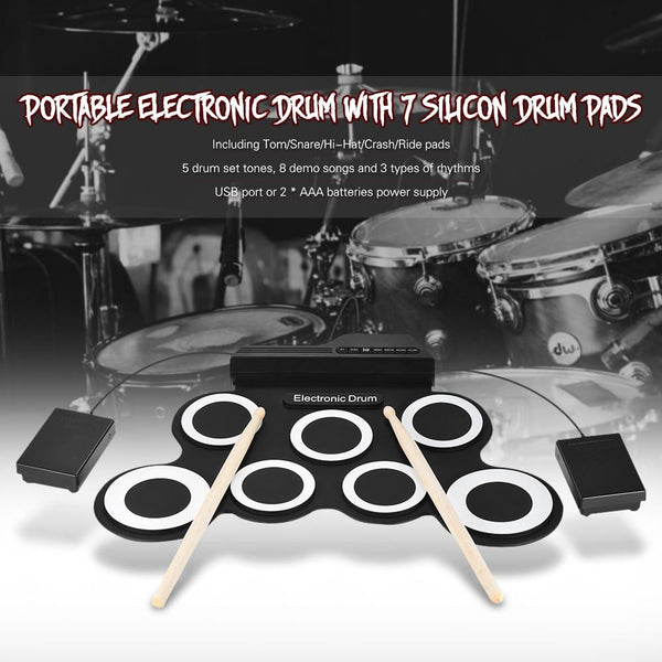 Electronic Digital Drum Kit Usb 7 Pads Roll Up Silicone Set Electronic Drum Kits