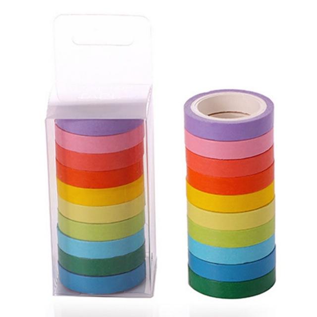 10Pcs / Box Rainbow Solid Color Masking Tape Washi Craft Supplies Craft Tape