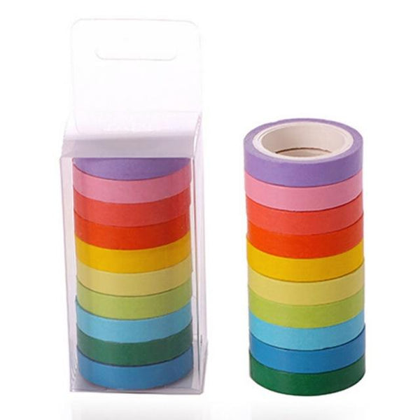 10Pcs / Box Rainbow Solid Color Masking Tape Washi Craft Supplies Craft Tape