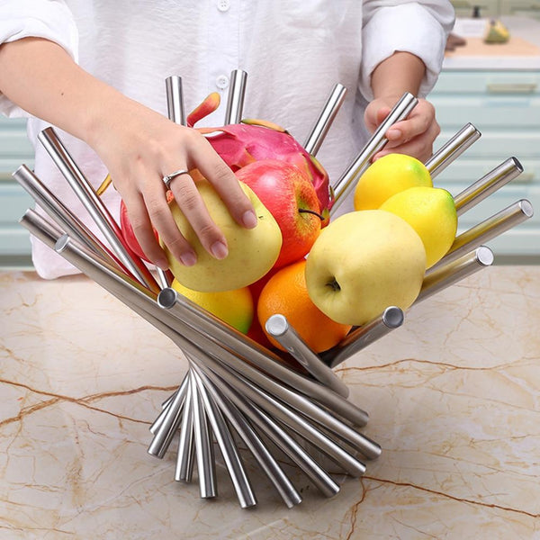 Stainless Steel Folding Fruit Basket Modern Unique Bowl Decor Racks & Holders