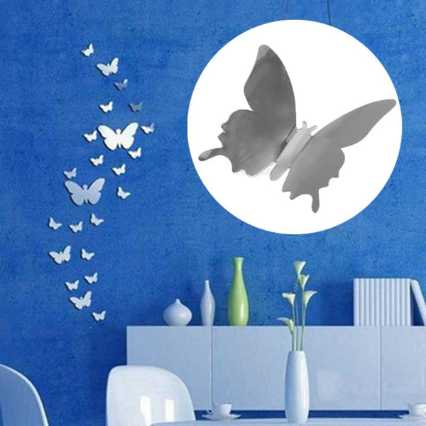 12Pcs 3D Mirror Butterfly Removable Decal Art Decor Wall Stickers