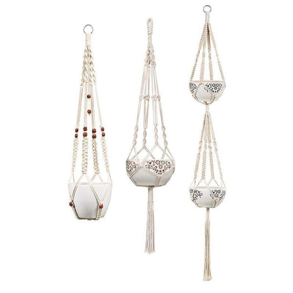 Set Of 5 Macrame Plant Hangers Cotton Rope Hanging Planters Decor Hooks & Hangers