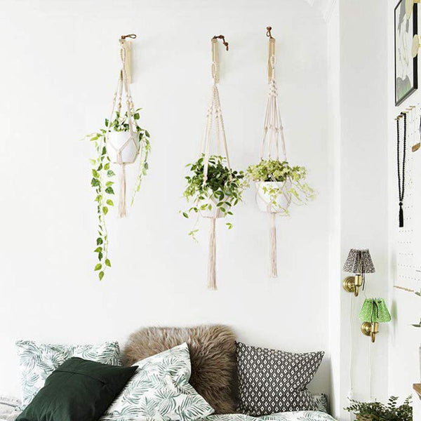 Set Of 5 Macrame Plant Hangers Cotton Rope Hanging Planters Decor Hooks & Hangers