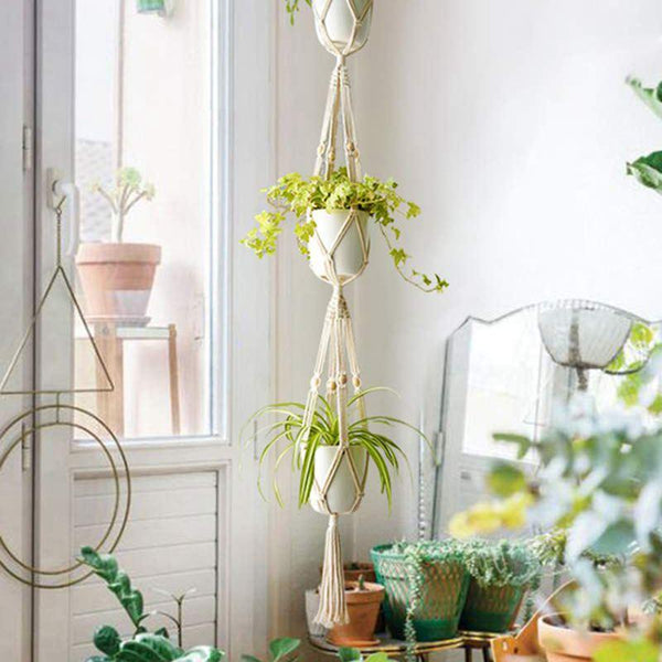Set Of 5 Macrame Plant Hangers Cotton Rope Hanging Planters Decor Hooks & Hangers