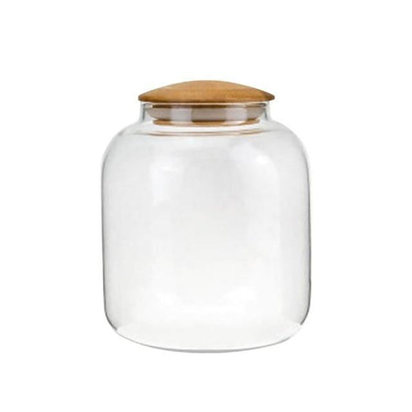 Round Bamboo Lid Glass Containers Kitchen Storage Organisation Canisters & Jars