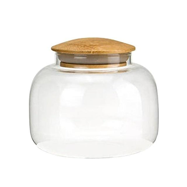 Round Bamboo Lid Glass Containers Kitchen Storage Organisation Canisters & Jars