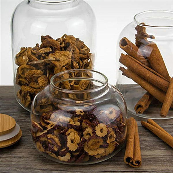 Round Bamboo Lid Glass Containers Kitchen Storage Organisation Canisters & Jars