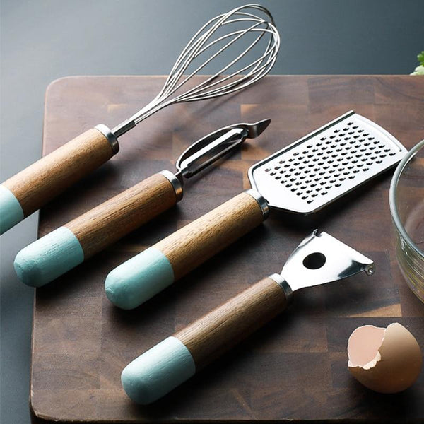 Aqua Dipped Kitchen Utensils Wooden Handle Cooking Baking Tools