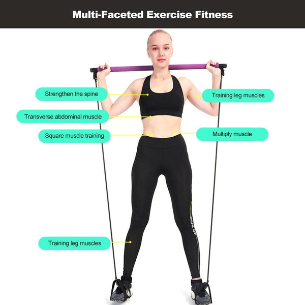 Portable Pilates Bar Resistance Band Yoga Stretch Rope Home Gym Fitness