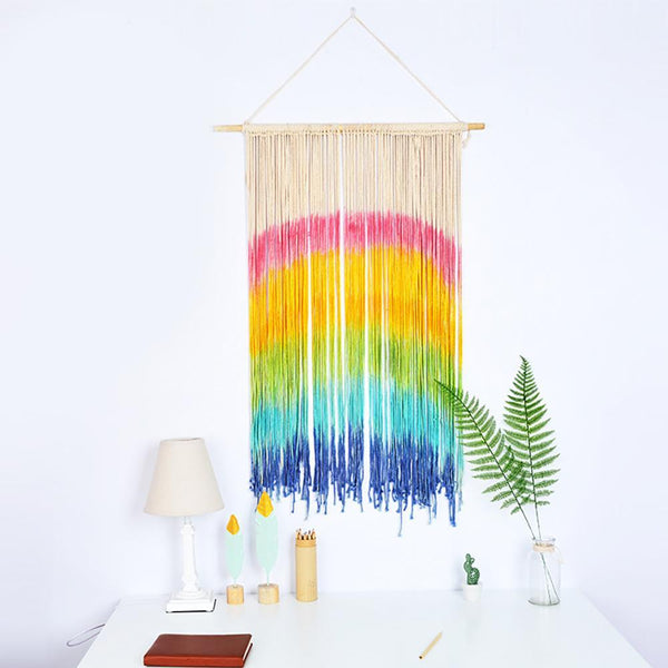 Rainbow Macrame Wall Hanging Handmade Cotton Tapestry Boho Art Tapestries