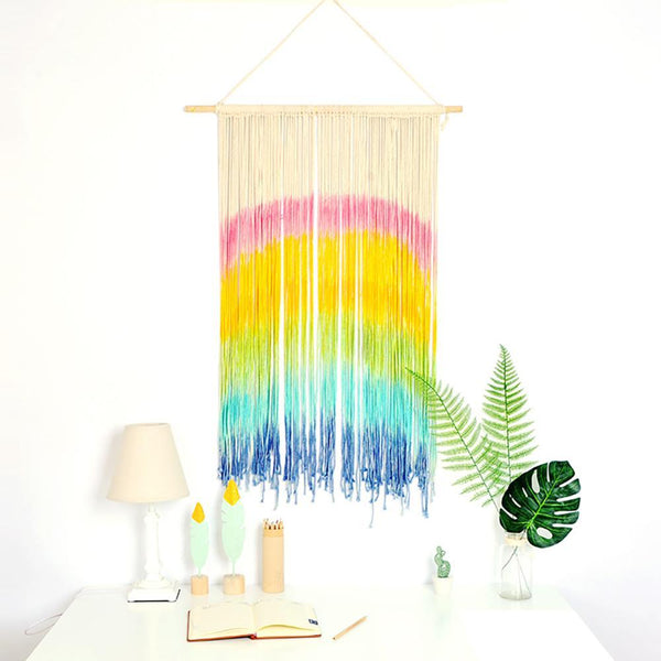 Rainbow Macrame Wall Hanging Handmade Cotton Tapestry Boho Art