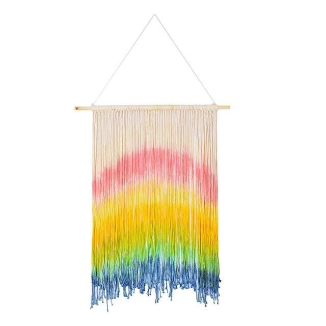 Rainbow Macrame Wall Hanging Handmade Cotton Tapestry Boho Art Tapestries