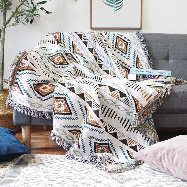 Tribal Moroccan Theme Reversible Fringe Blanket Blankets