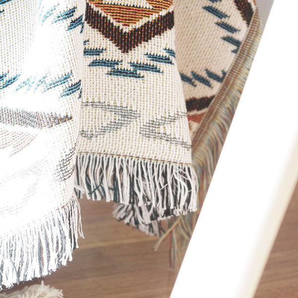 Tribal Moroccan Theme Reversible Fringe Blanket Blankets