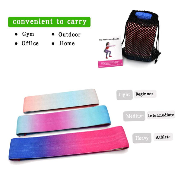 Fabric Resistance Booty Bands 3 Set Hip Workout Squats Exercise Guide Bag Fitness Resistance Trainers