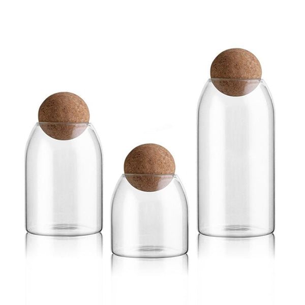 Glass Storage Containers With Round Cork Lid Natural Rustic Decor Canisters & Jars