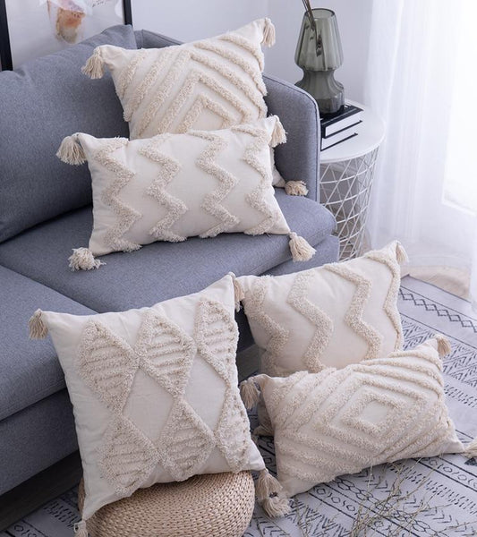 Boho Tufted Tasseled Cushion Covers