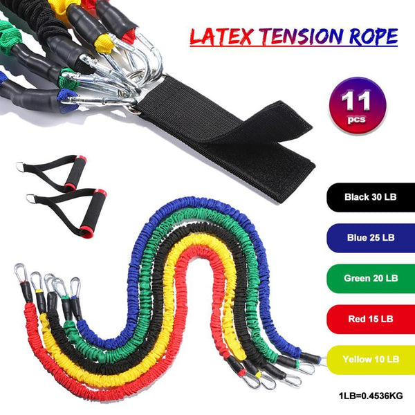 Latex Resistance Bands Set With Sleeves 11 Piece Gym Fitness Kit Resistance Trainers