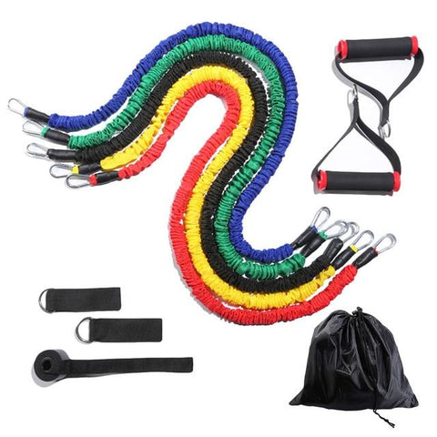 Latex Resistance Bands Set With Sleeves 11 Piece Home Gym Fitness Kit