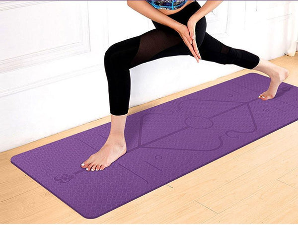 Non Slip Yoga Mat With Position Lines Beginner Home Fitness Exercise Workout