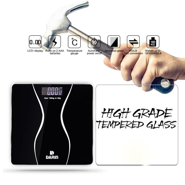 Digital Bathroom Scales Black Lcd Display Weight Management Fitness
