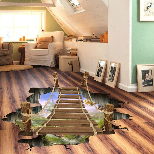 3D Floor Sticker Galaxy Cosmic Space Sky Volcano Bridge Exciting Decor Wall Stickers