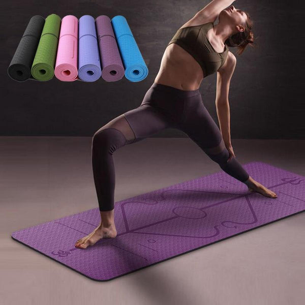 Non Slip Yoga Mat With Position Lines Beginner Home Fitness Exercise Workout