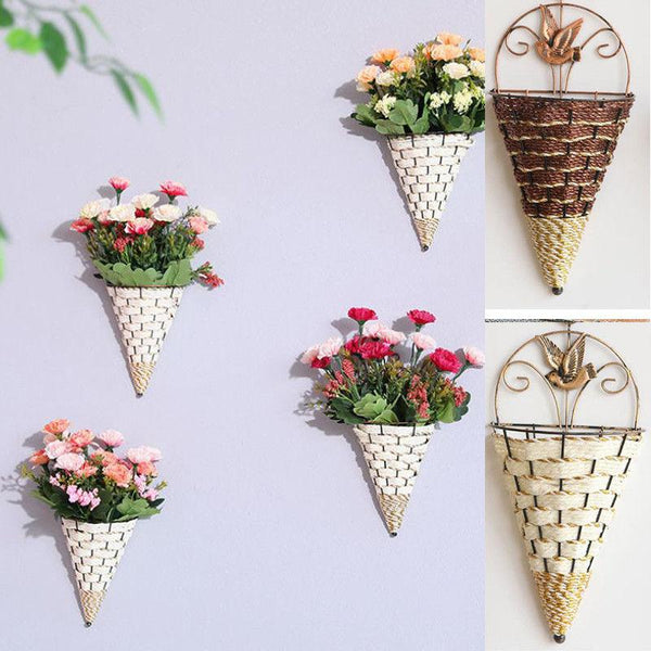 Natural Wicker Flower Basket Wall Hanging Pot Planter Rattan Vase Decor Baskets Pots Window Boxes