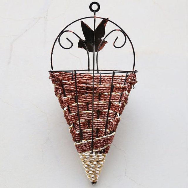 Natural Wicker Flower Basket Wall Hanging Pot Planter Rattan Vase Home Decor