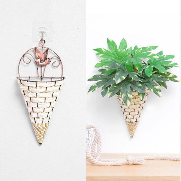 Natural Wicker Flower Basket Wall Hanging Pot Planter Rattan Vase Decor Baskets Pots Window Boxes