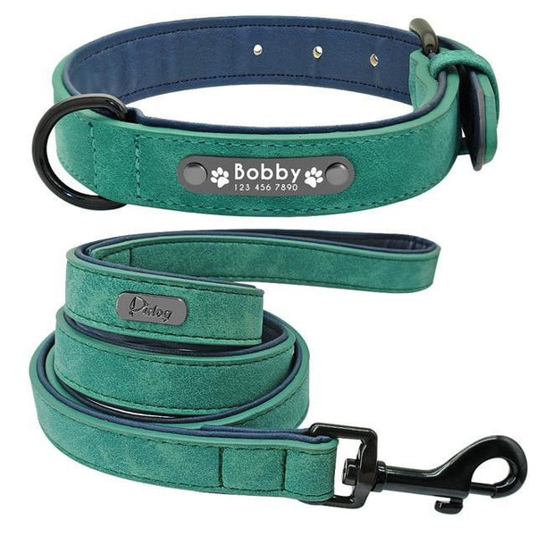 Suede Custom Dog Collar Leash Set Leads & Head Collars