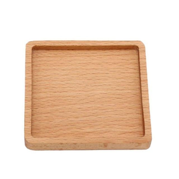 Set Of 2 Eco Friendly Beech Wood Round Square Flat Rim Coasters