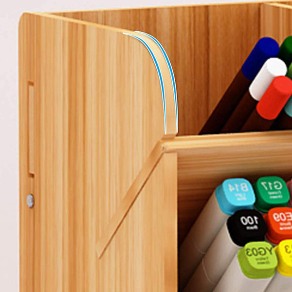 Wooden Pen Holder Desktop Stationery Organiser Home Office Storage
