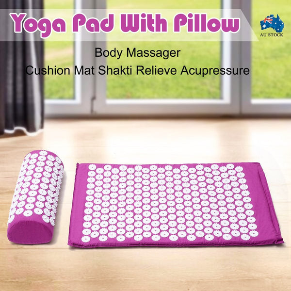 Purple Massage Acupressure Yoga Mat With Pillow Stress Relief Exercise Massagers