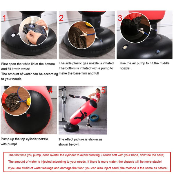 1.6M Black Inflatable Standing Boxing Bag Water Base Stress Punching Gym Punching Bags