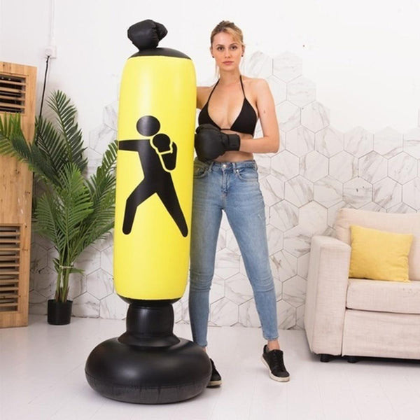 1.6M Yellow Inflatable Standing Boxing Bag Water Base Stress Punching Gym Punching Bags
