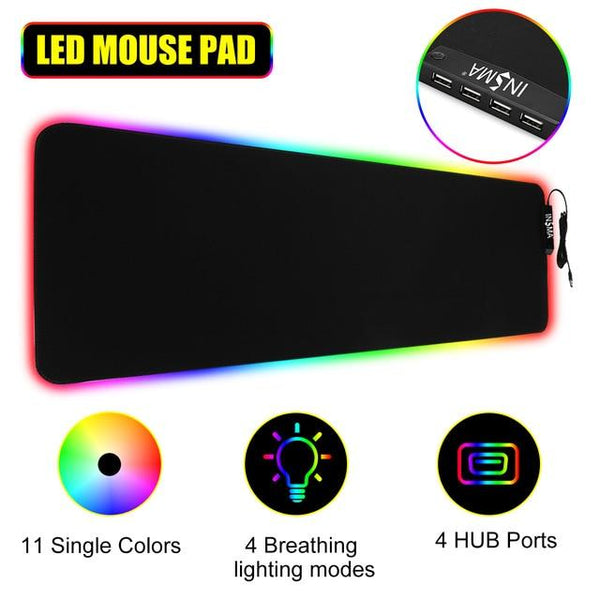 Led Colourful Big Gamer Computer Non Slip Mousepad For Pc Laptop With Usb Ports