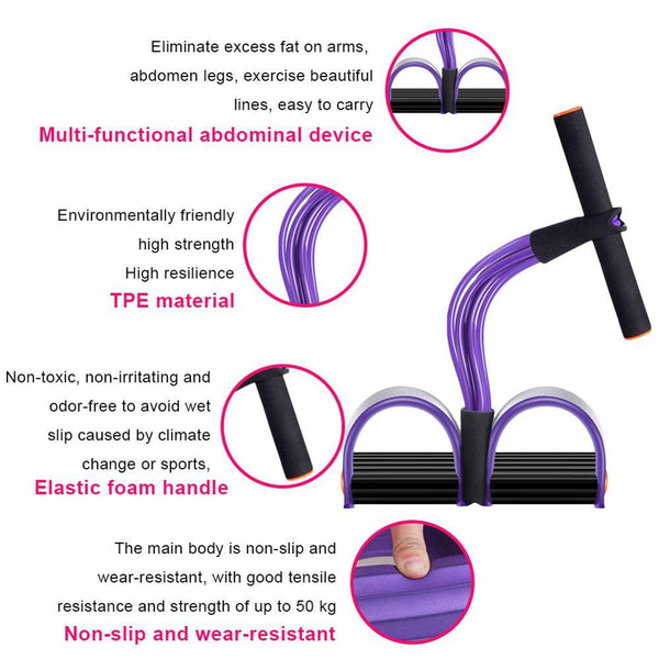 Home Fitness Latex Tube Resistance Bands Pink / Purple Pedal Exerciser Sit Up Pull Rope