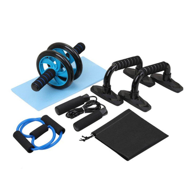 5 In 1 Fitness Equipment Ab Wheel Roller Push Up Bar Skipping Rope Resistance Band Abdominal Machines