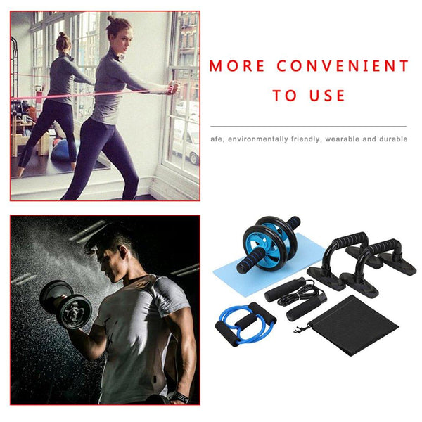 5 In 1 Fitness Equipment Ab Wheel Roller Push Up Bar Skipping Rope Resistance Band Abdominal Machines