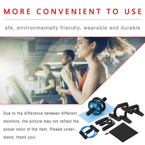 5 In 1 Fitness Equipment Ab Wheel Roller Push Up Bar Skipping Rope Resistance Band
